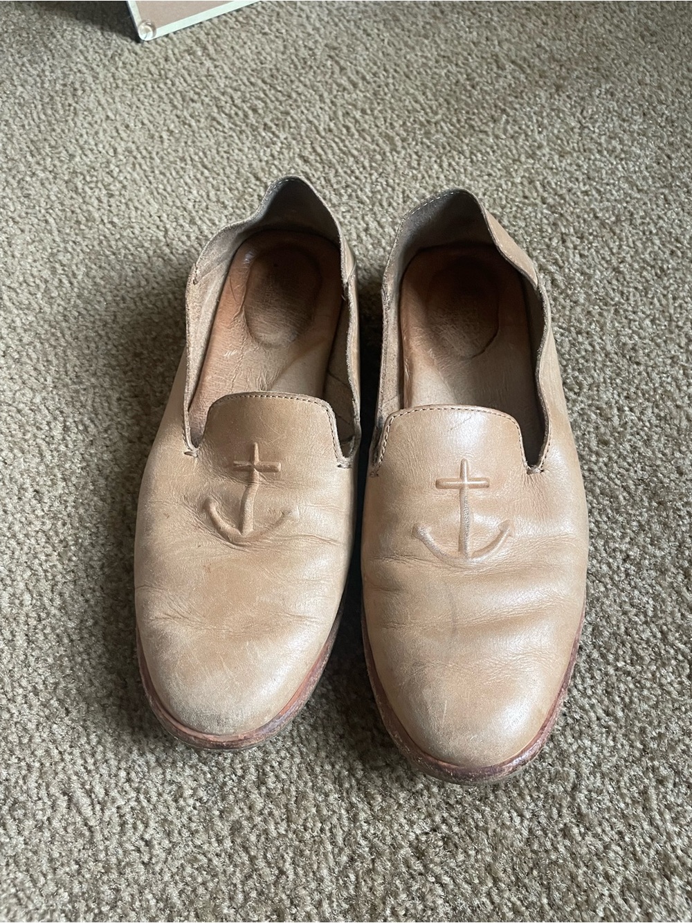 Sperry Women's Tan Leather Slip-On Loafers with Anchor Detail